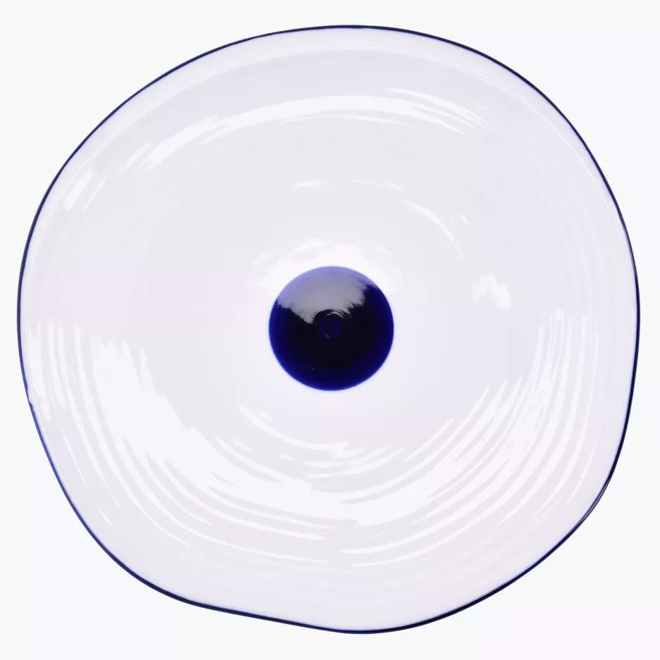 12-Inch White Dinner Plate with Decorative Blue Dot - Set of Six