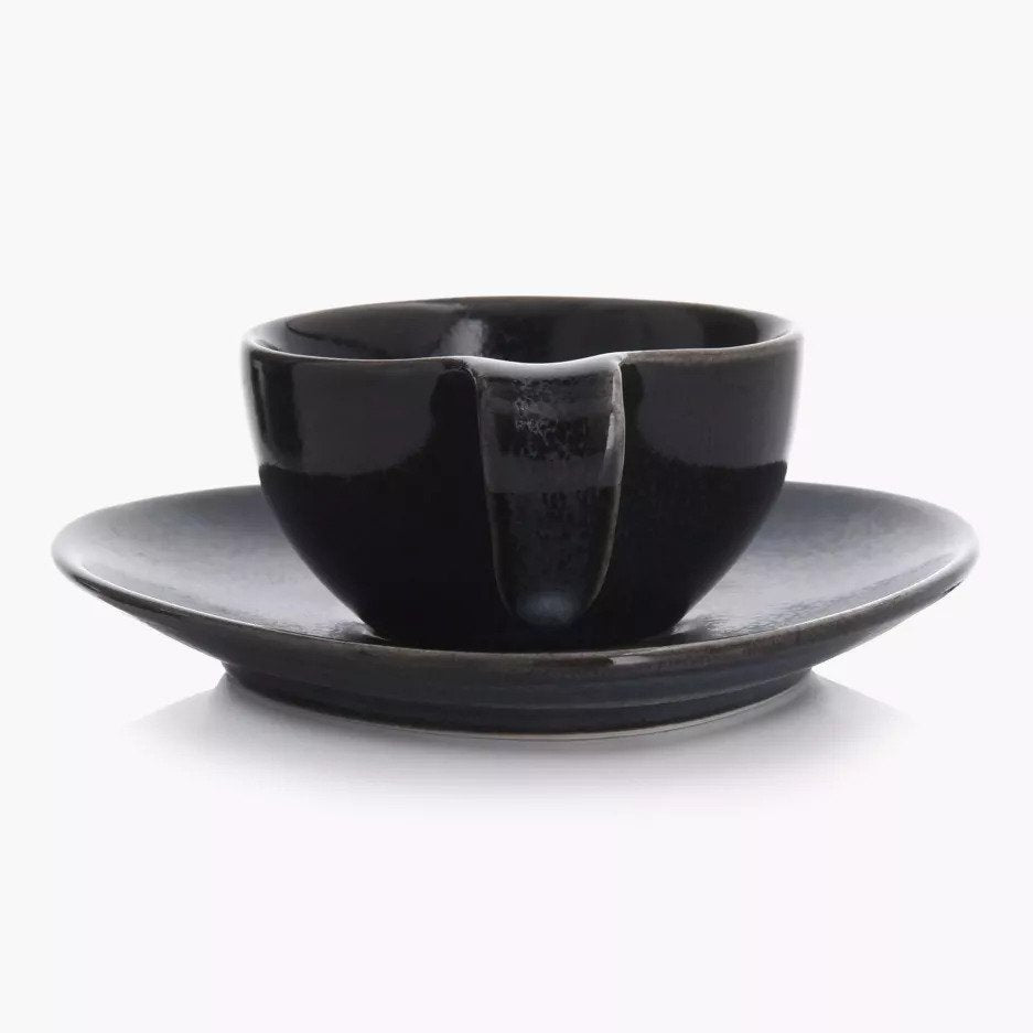 2-OZ Black Porcelain Espresso Cup & Saucer Set - Set of Six
