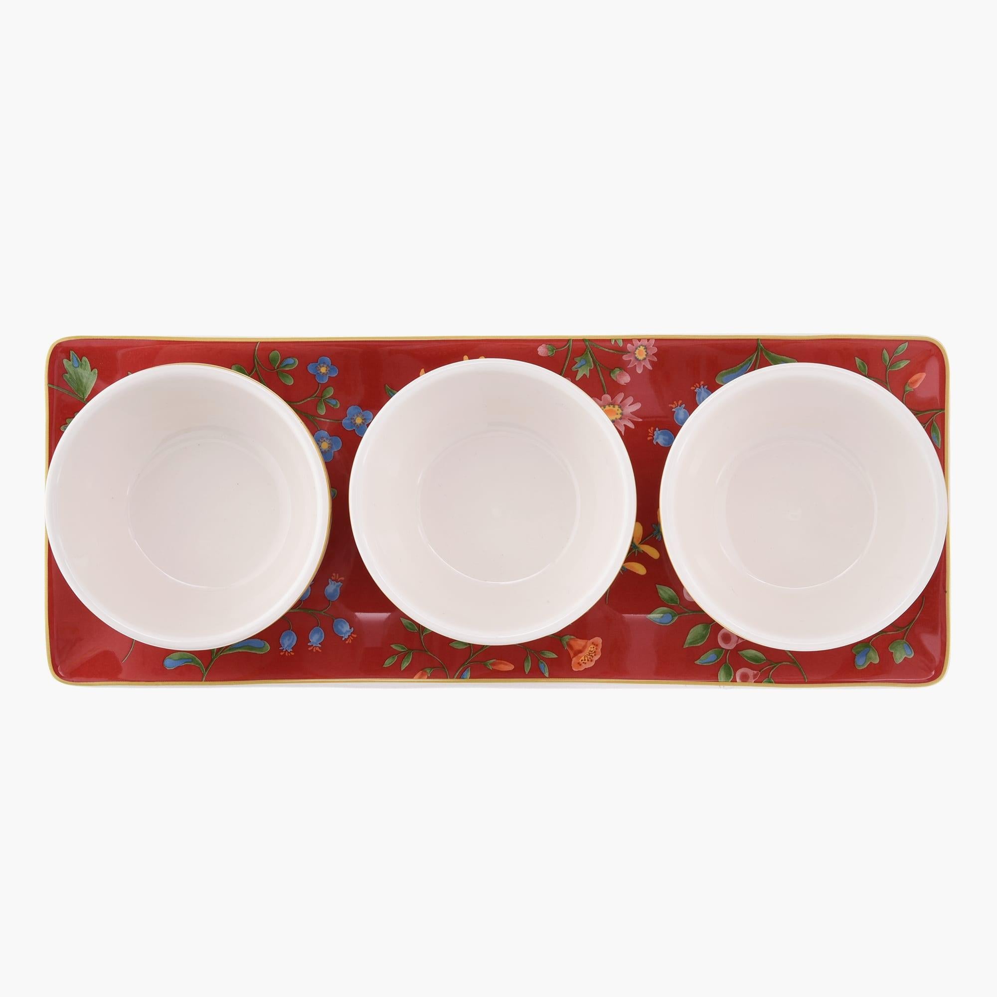 Folk Art Inspired Serving Bowls with Tray