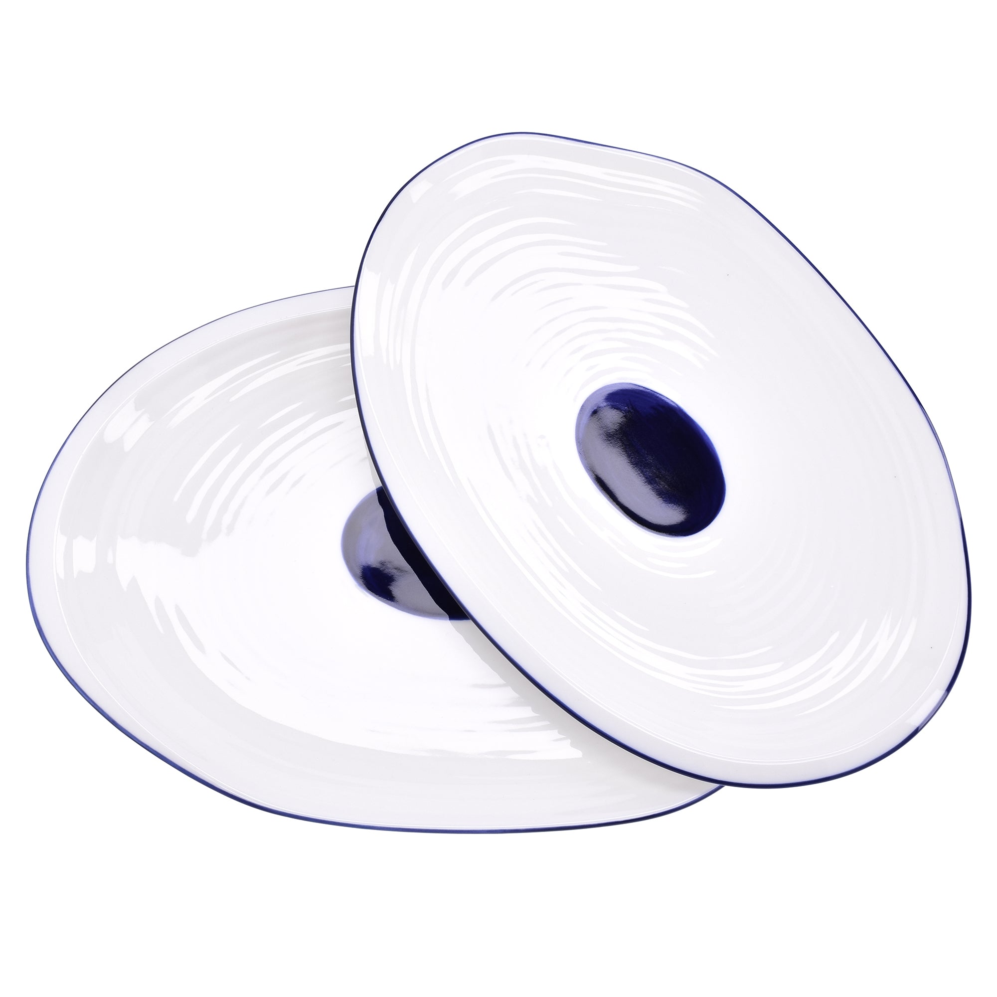 12-Inch White Serving Plate with Decorative Blue Dot - Set of Six