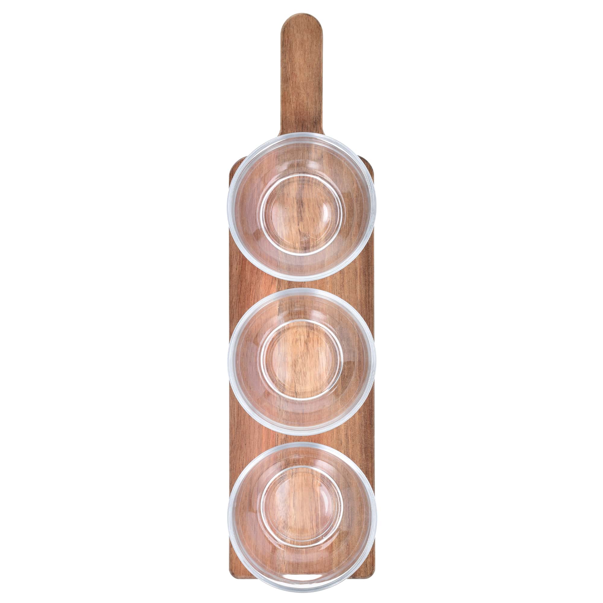 Wooden Flight Tray Paddle Set with Condiment Serving Bowls