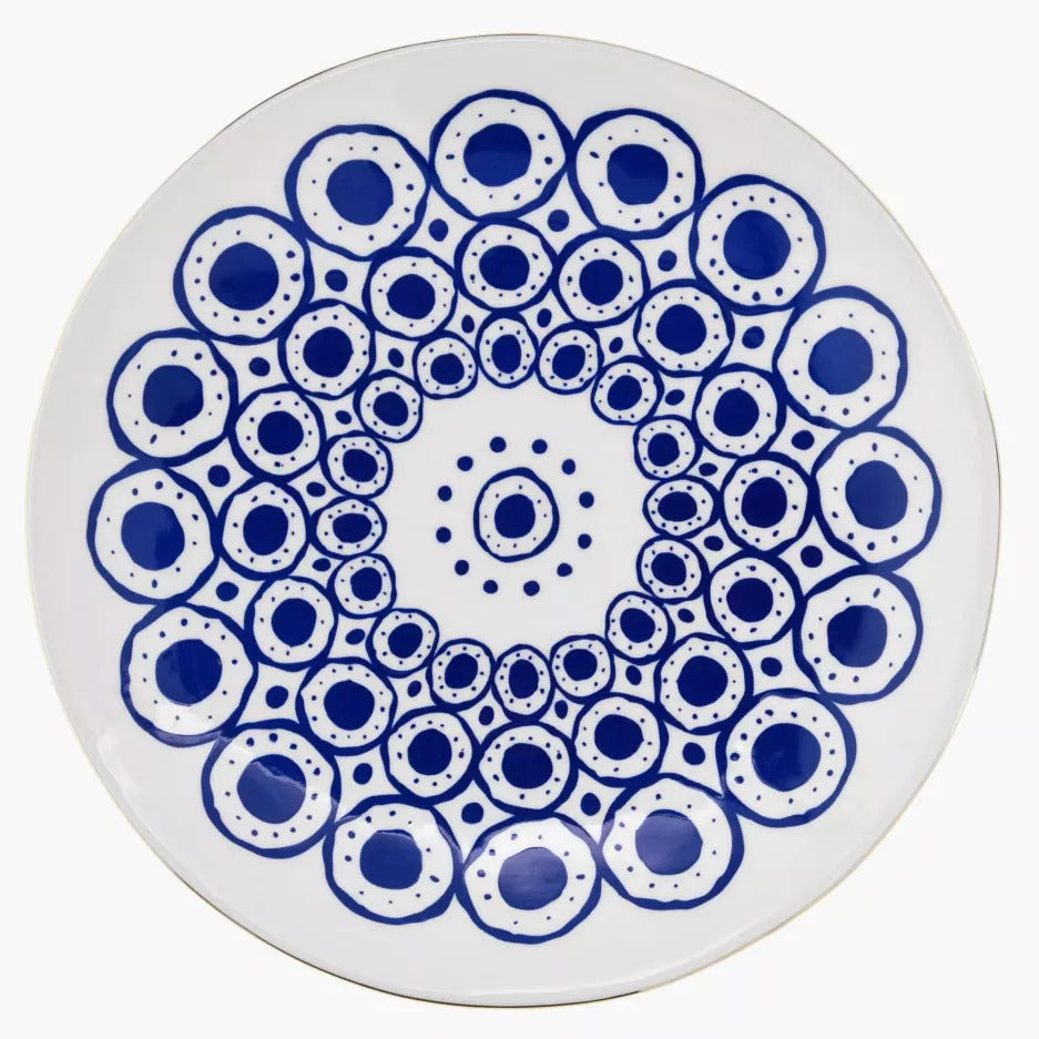 8-Inch Blue Circle Stoneware Plate - Set of Four