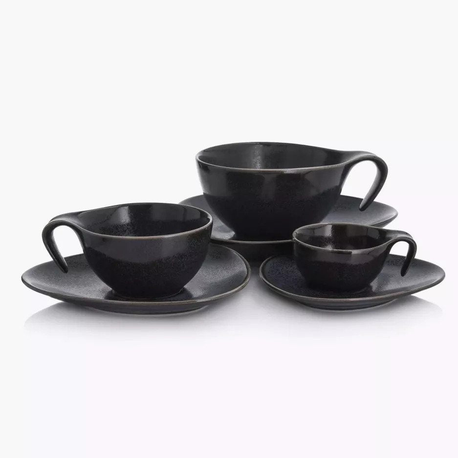 12-OZ Black Porcelain Cup & Saucer Set