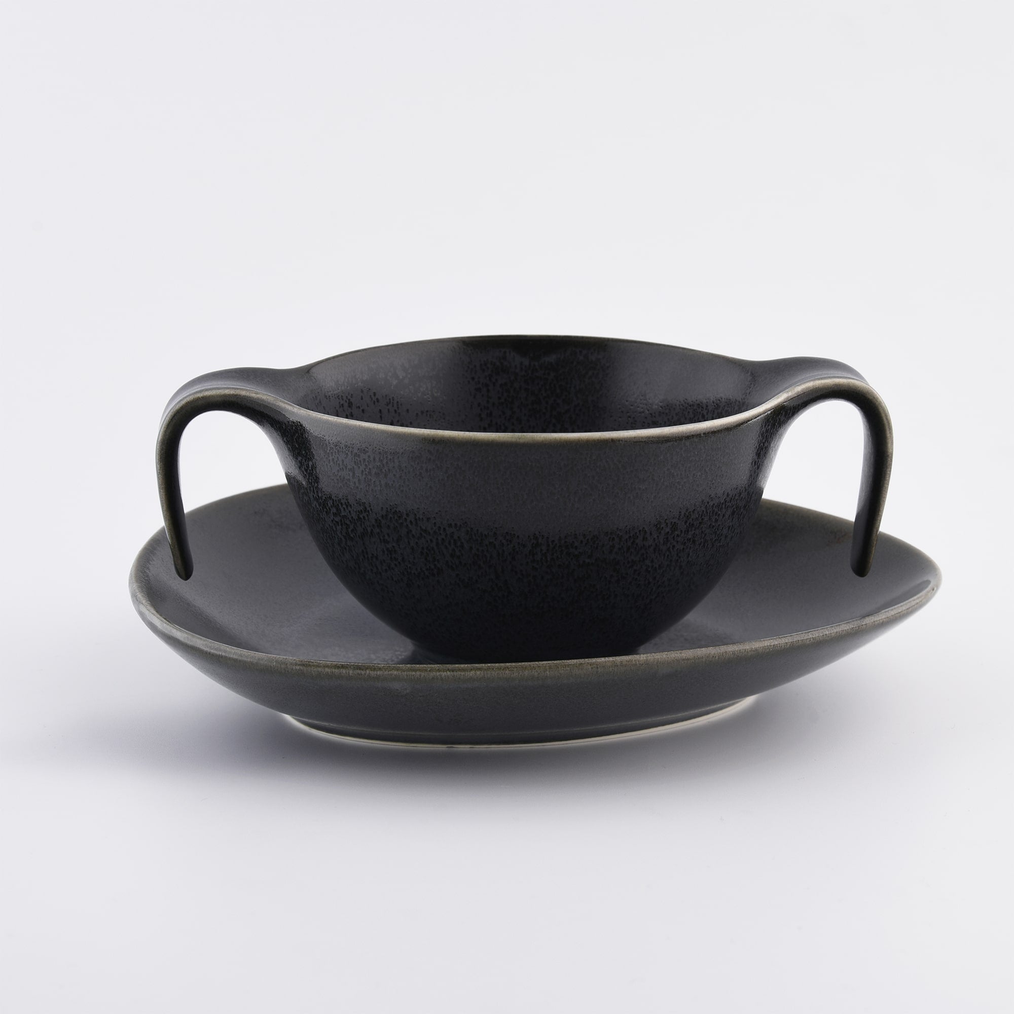 15-OZ Black Porcelain Bowl & Saucer Set