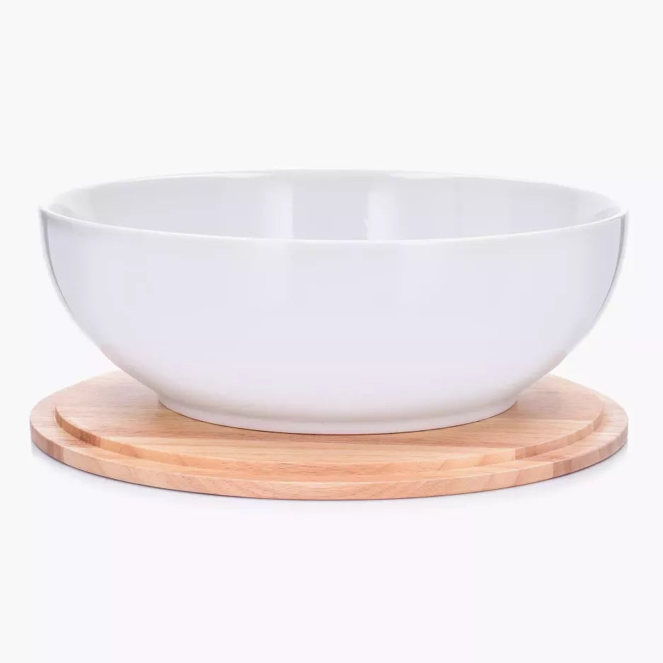12" Salad Bowl with Wood Cover/Stand