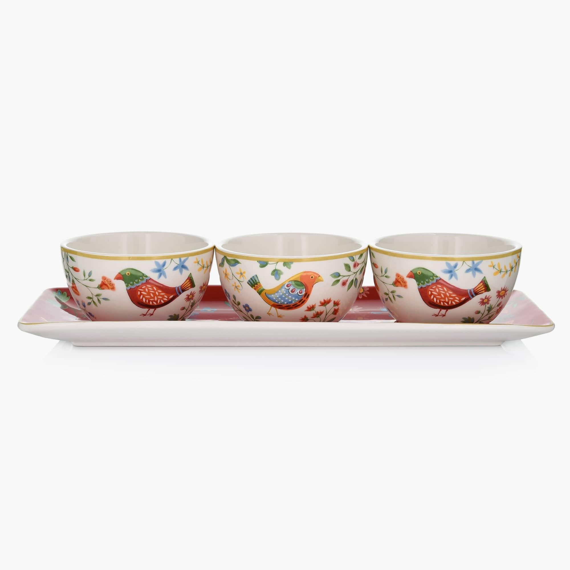 Folk Art Inspired Serving Bowls with Tray