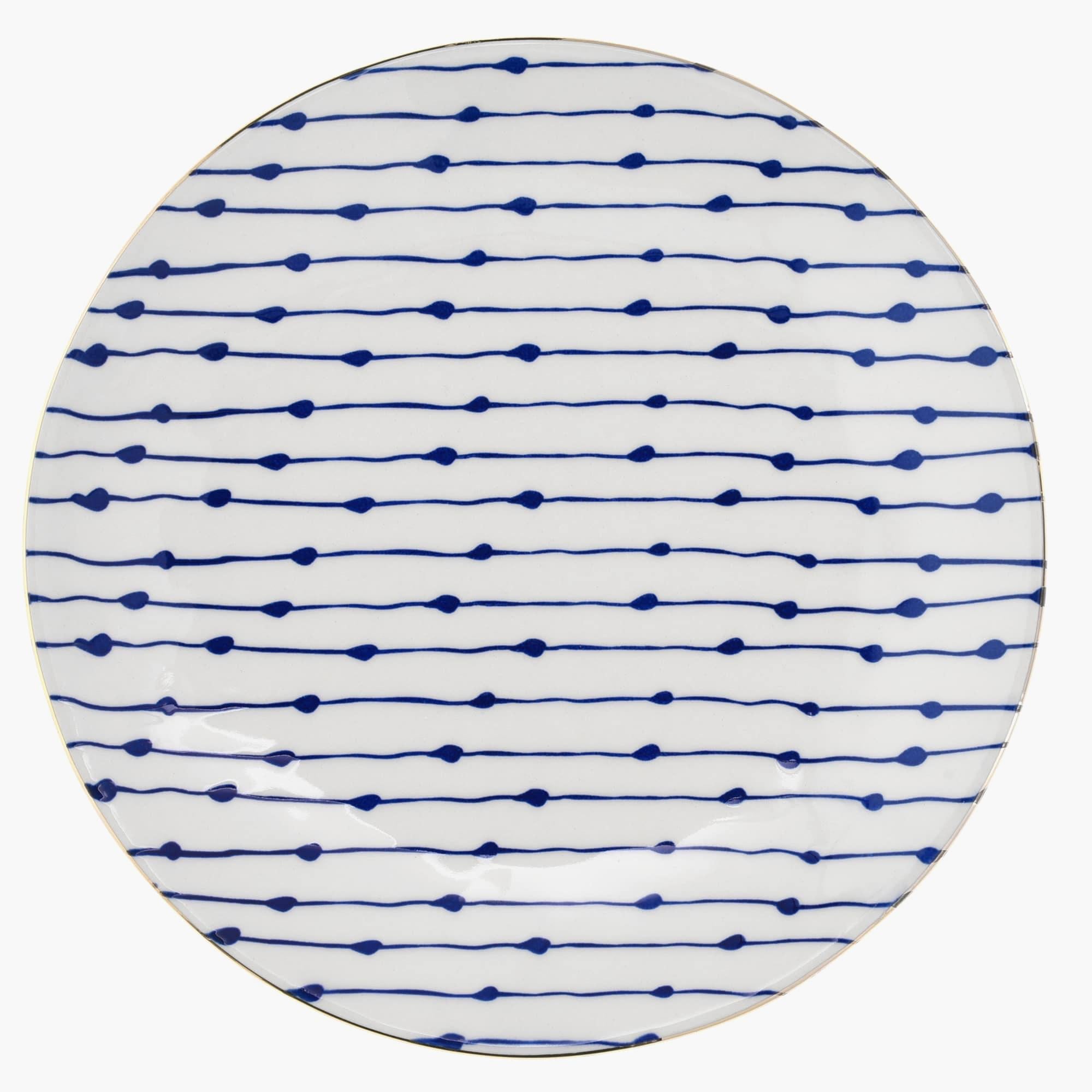 8-Inch Dotted Stripe Stoneware Plate - Set of Four
