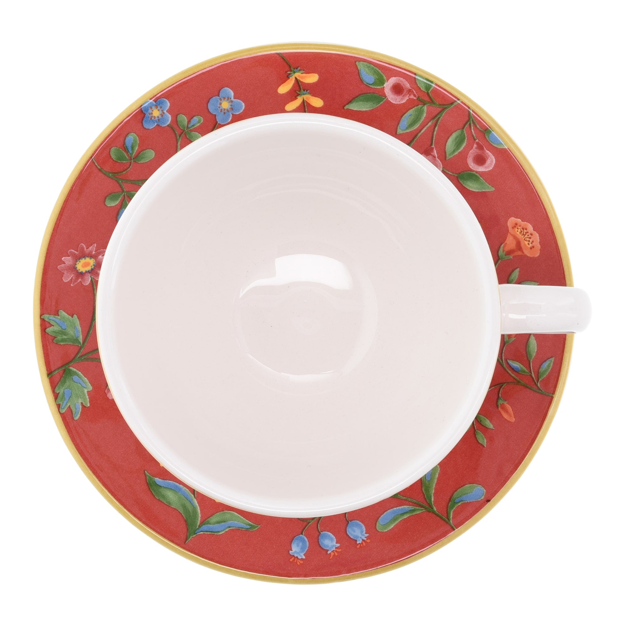 10-OZ Folk Art Inspired Ceramic Cup and Saucer