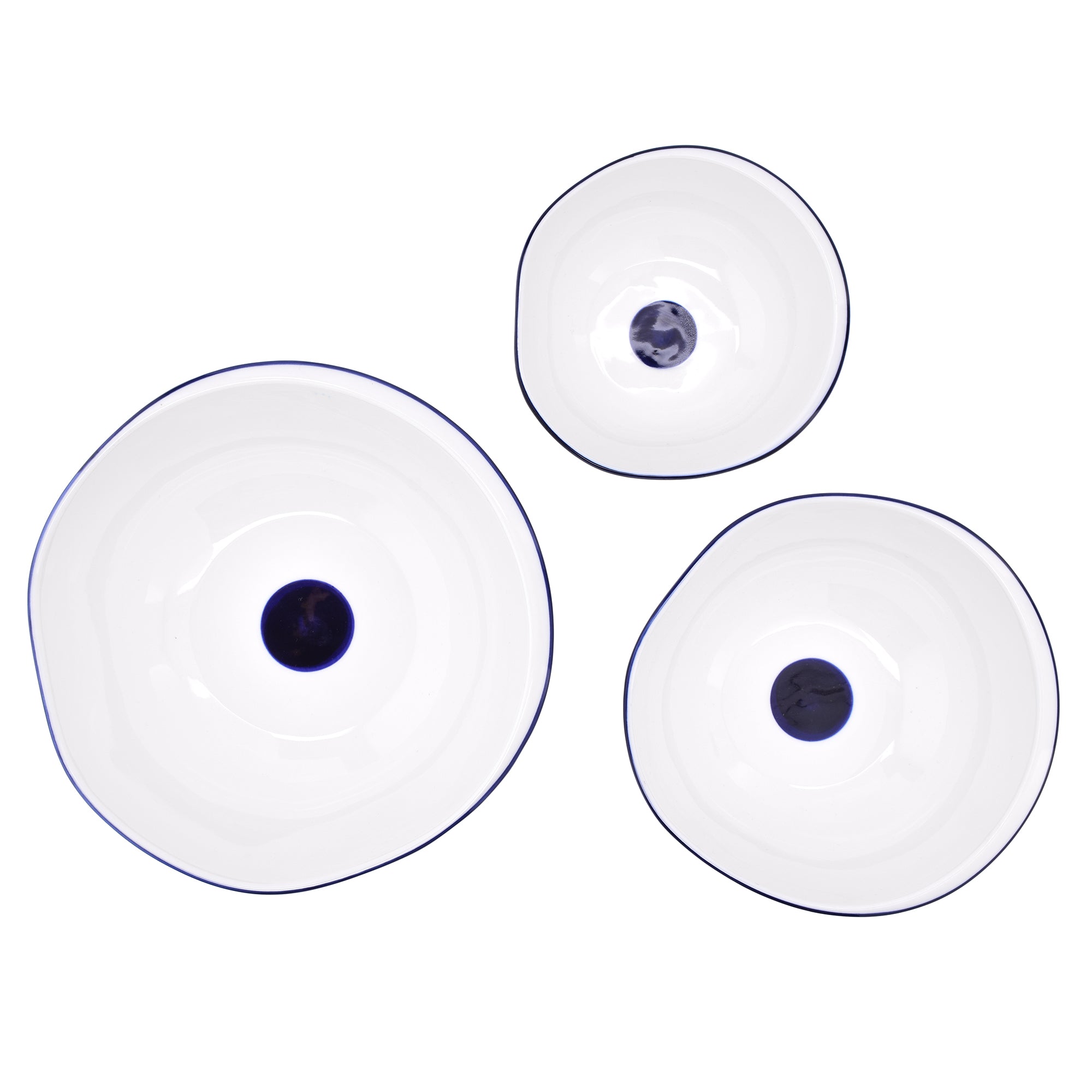 22-OZ White Porcelain Bowl with Blue Accent - Set of Six