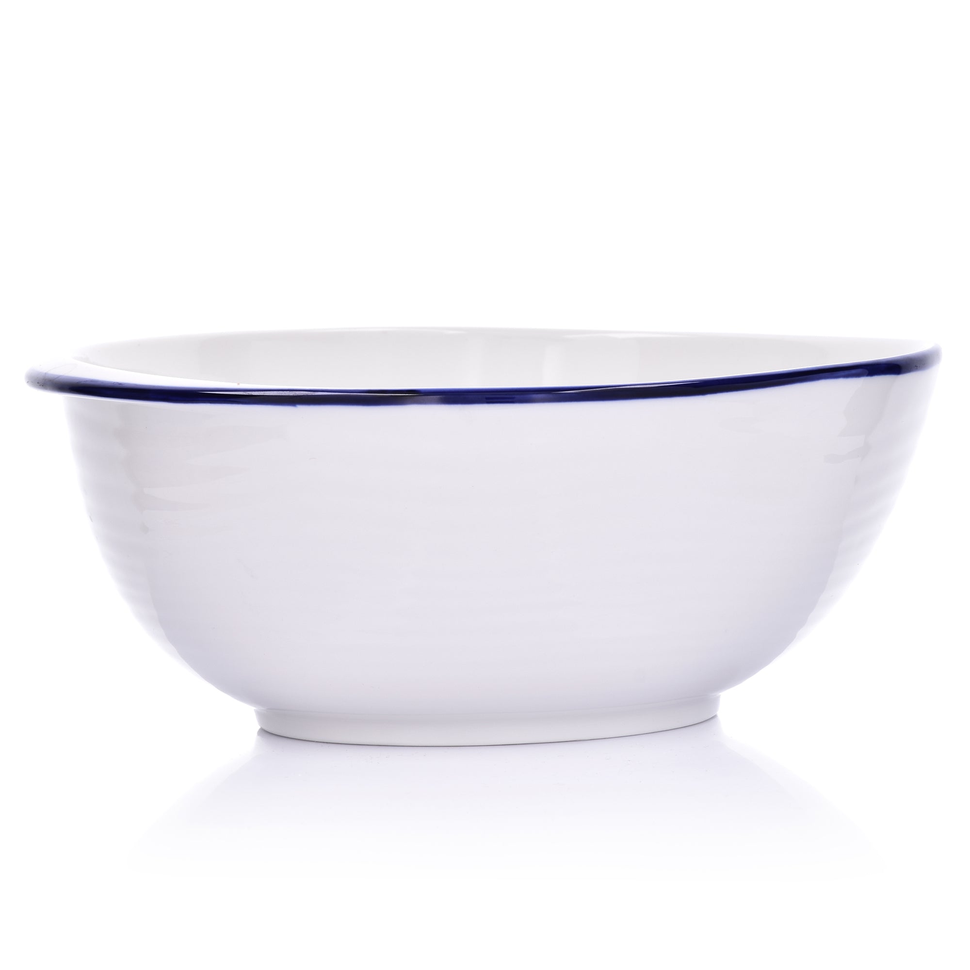 Asymmetrical 68-OZ Serving Bowl with Blue Accents