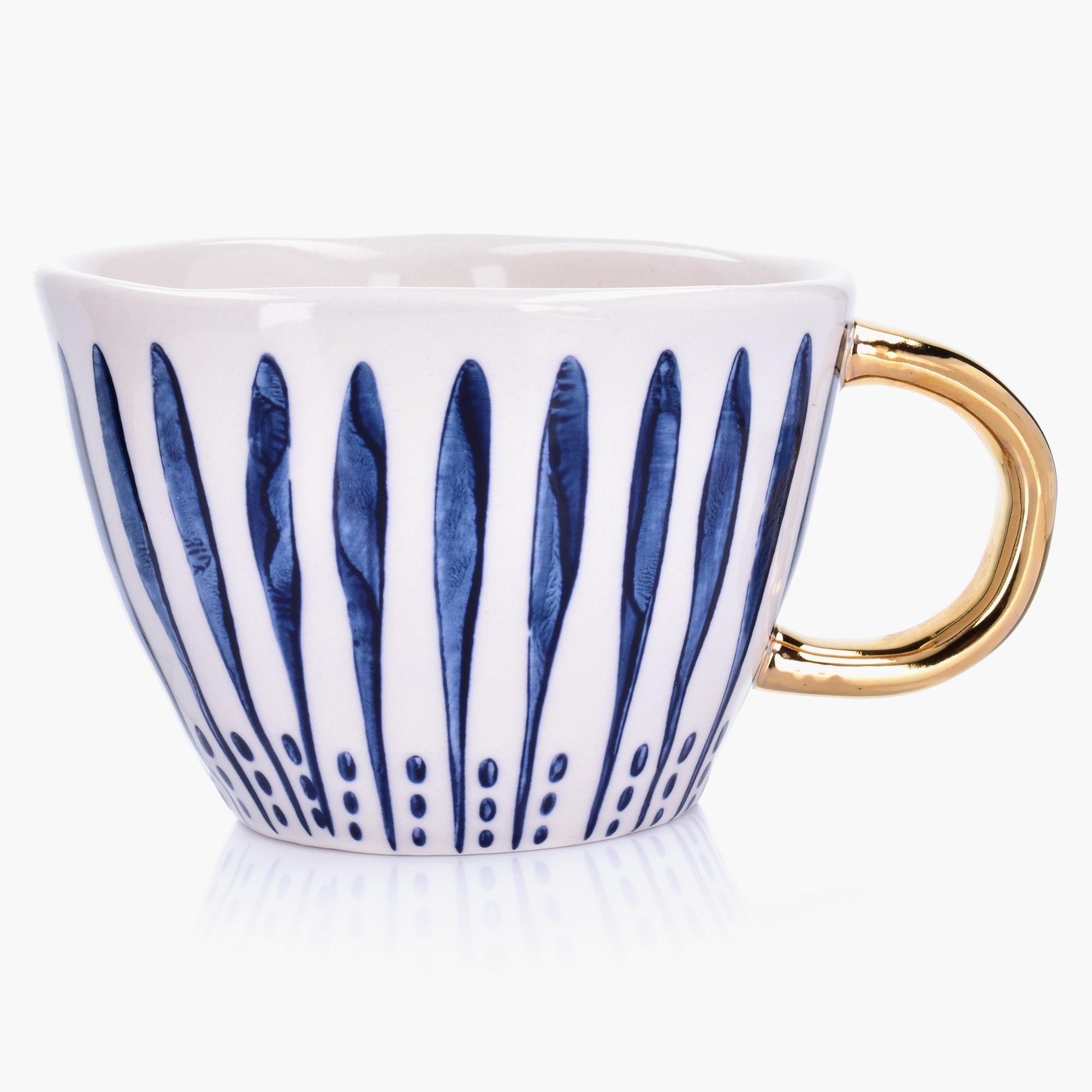 10-OZ Navy & Gold Striped Stoneware Mug - Set of Four