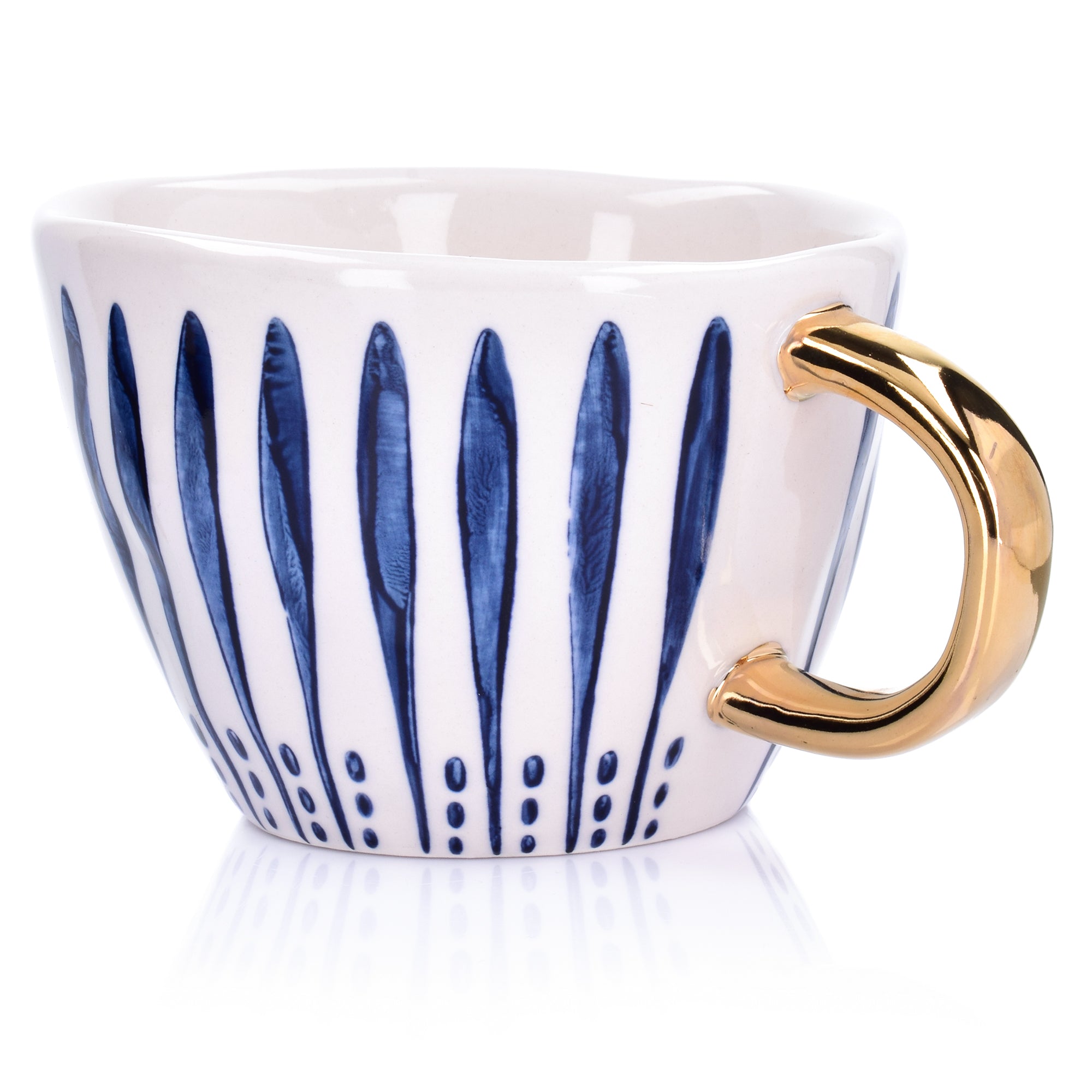 10-OZ Navy & Gold Striped Stoneware Mug - Set of Four