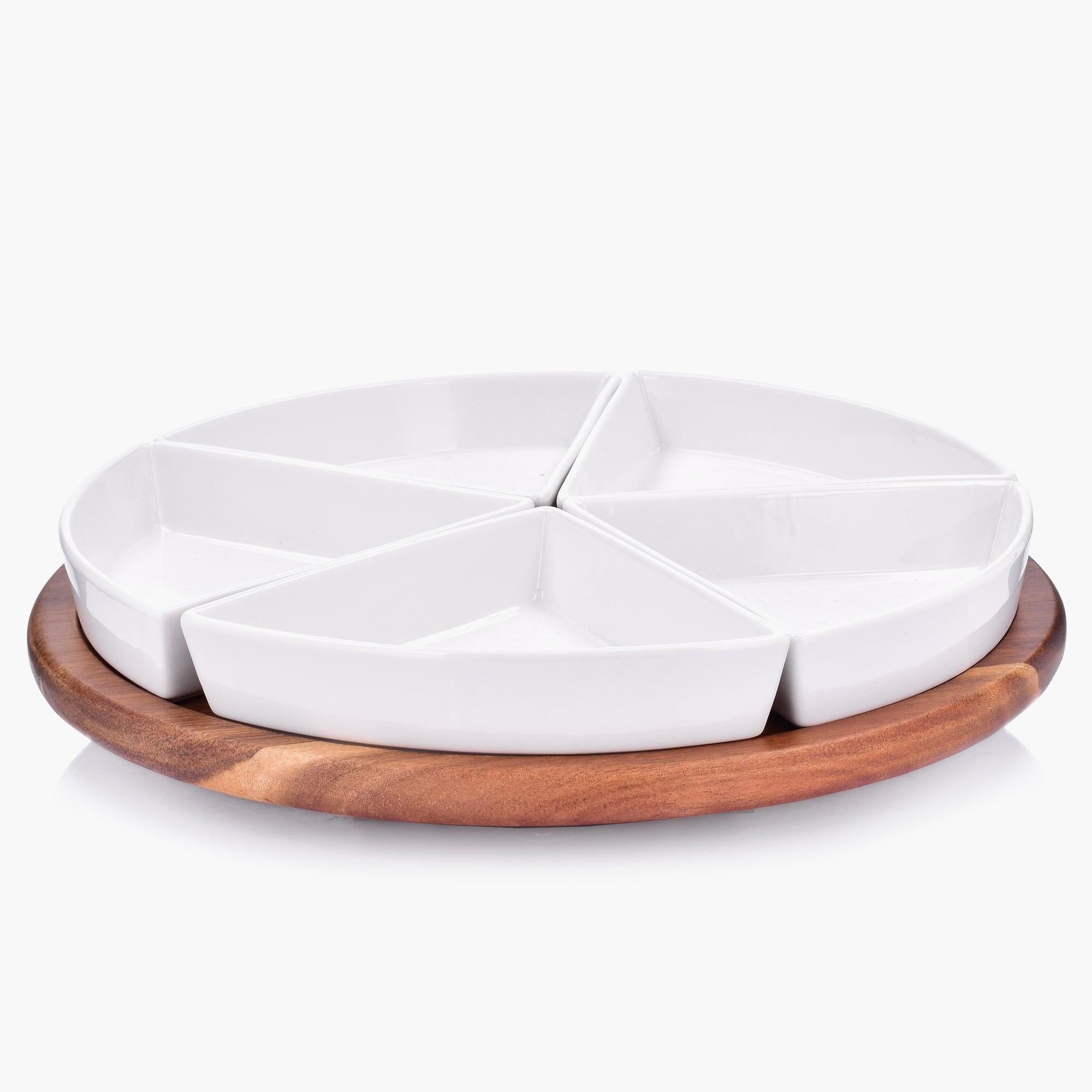 Wooden Lazy Susan Turntable with 5 Triangular Appetizer Plates