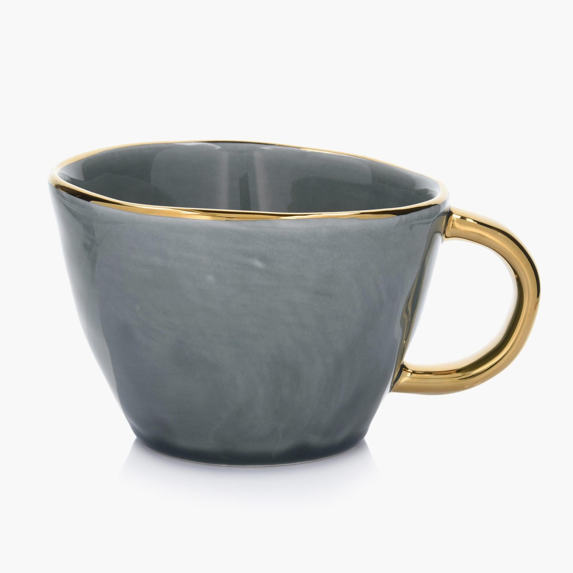 10-OZ Green Stoneware Mug with Gold Rim - Set of Four