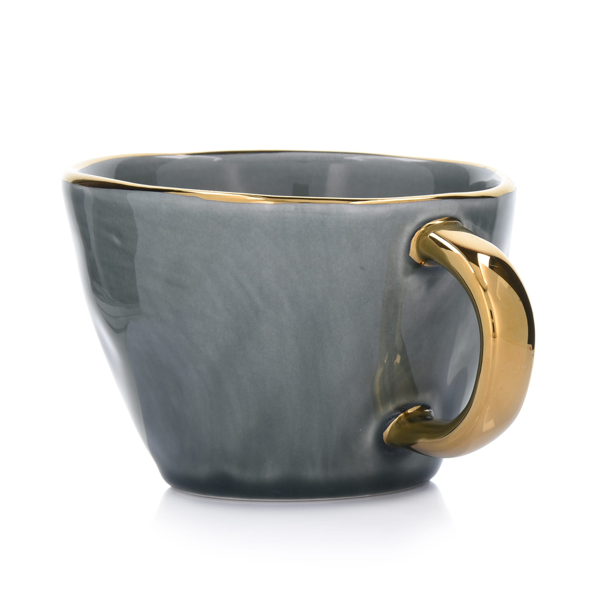 10-OZ Green Stoneware Mug with Gold Rim - Set of Four