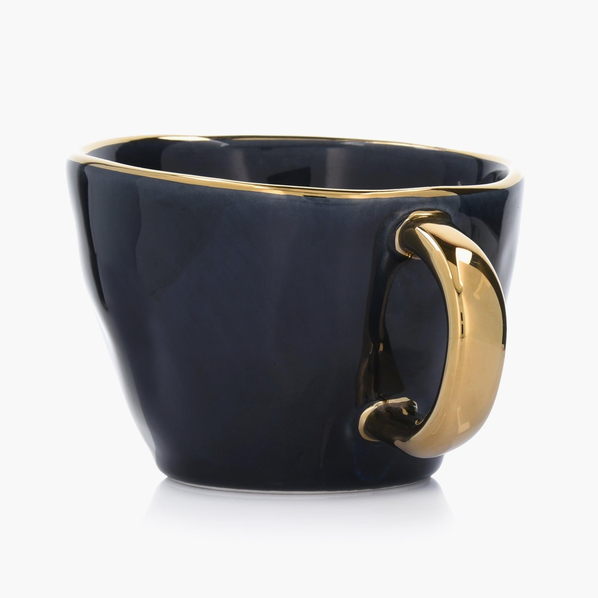 10-OZ Navy Mug with Gold Rim - Set of Four
