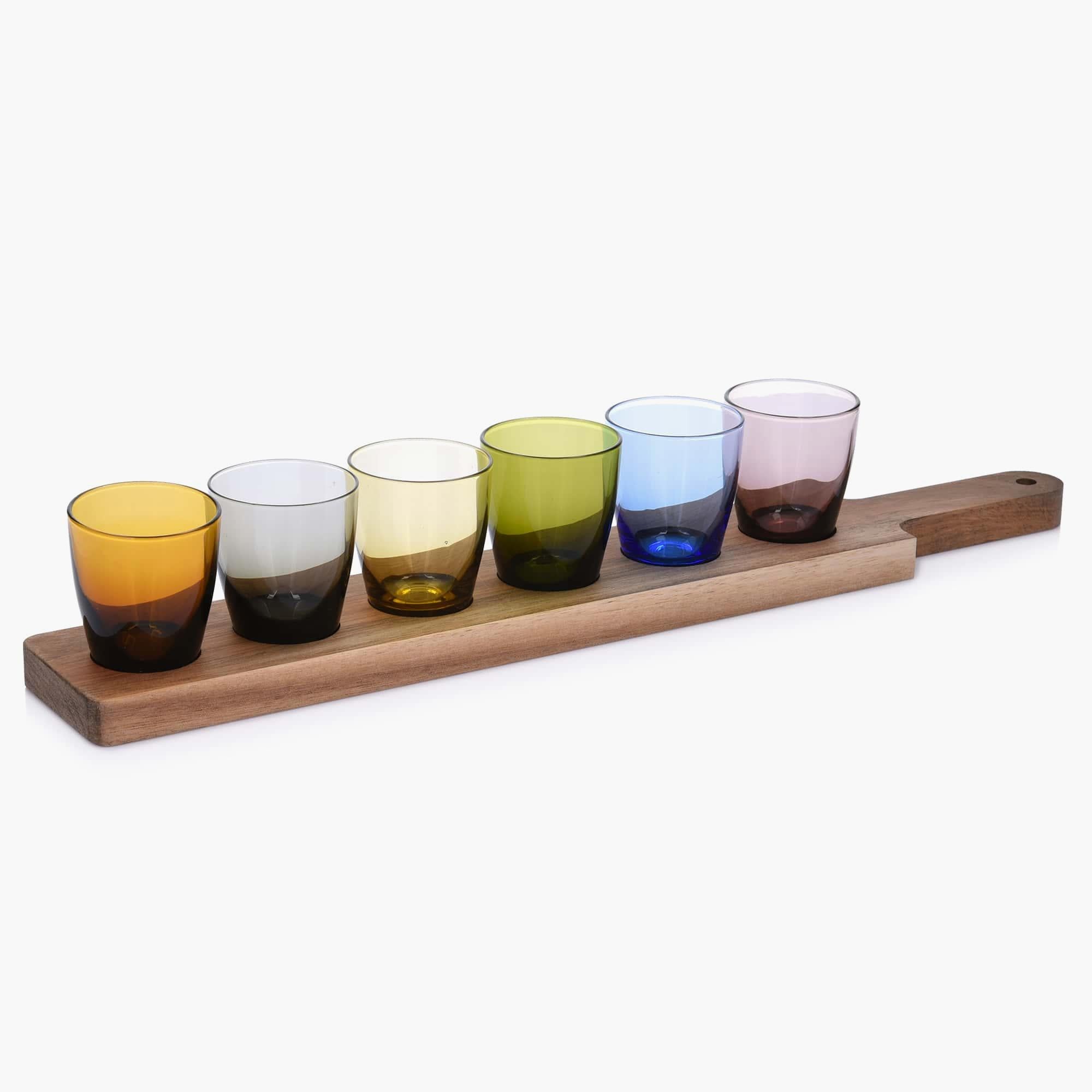 Set of Six Colorful Shot Glasses with Tray