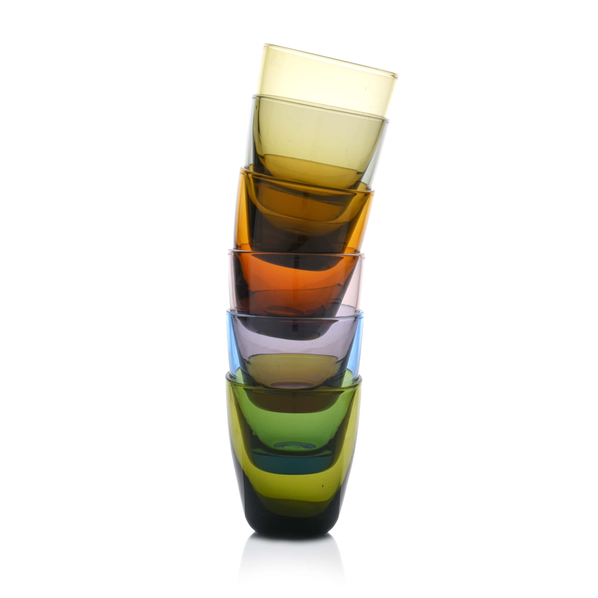 Set of Six Colorful Shot Glasses with Tray