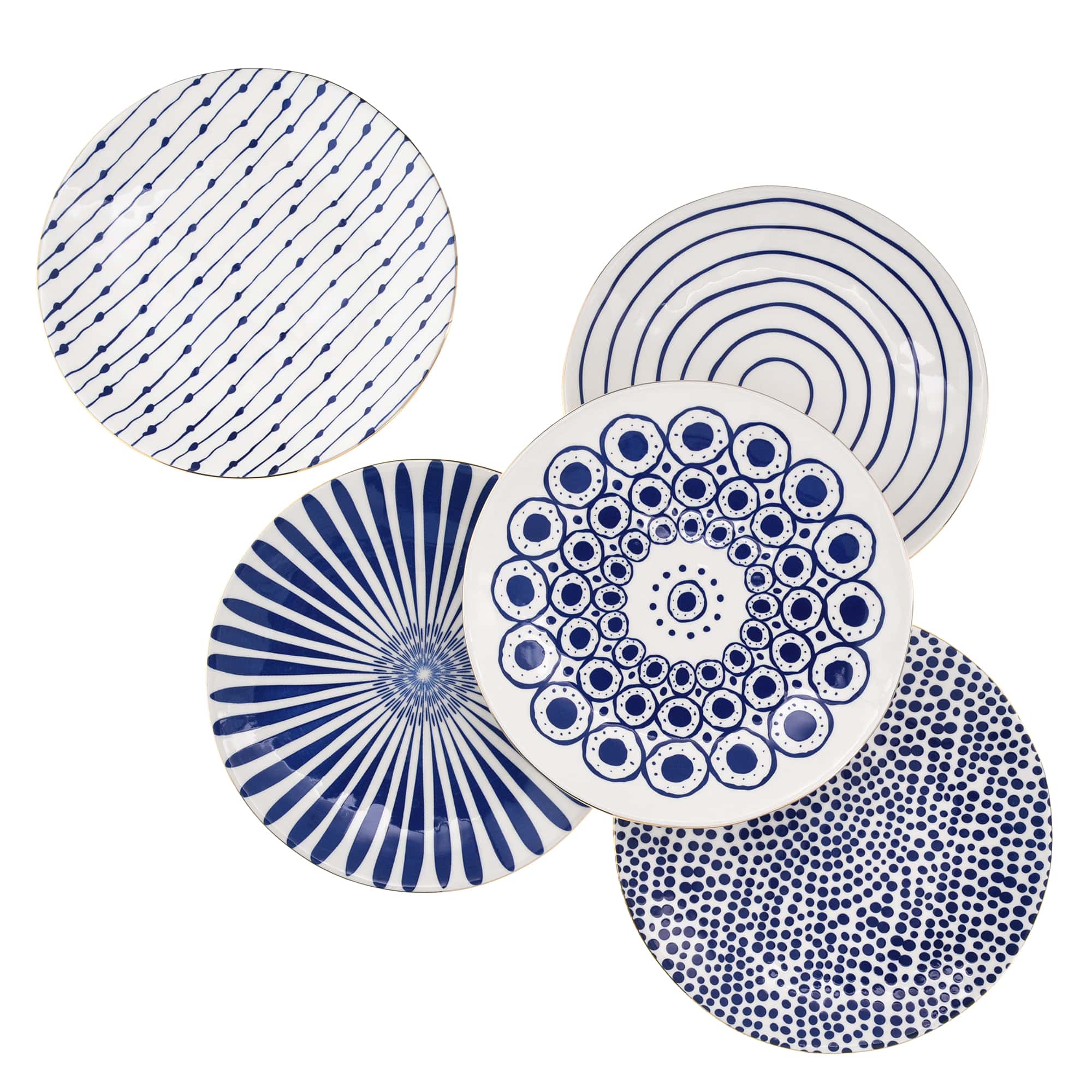 8-Inch Blue Circle Stoneware Plate - Set of Four