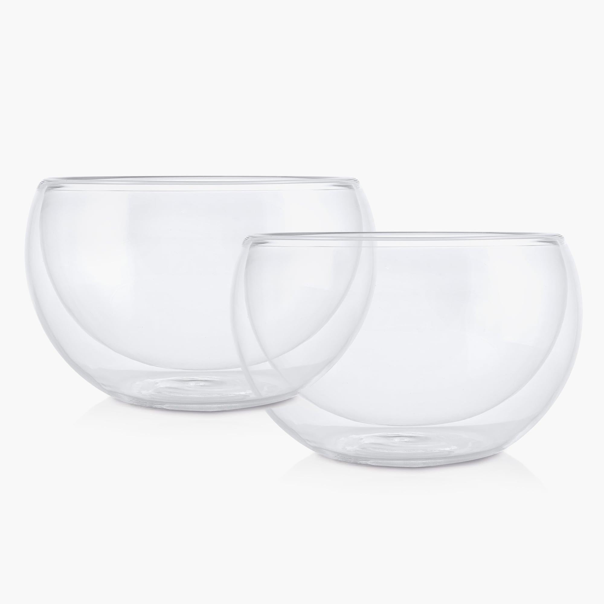 Set of Two Double Wall 13-Oz Glass Bowls