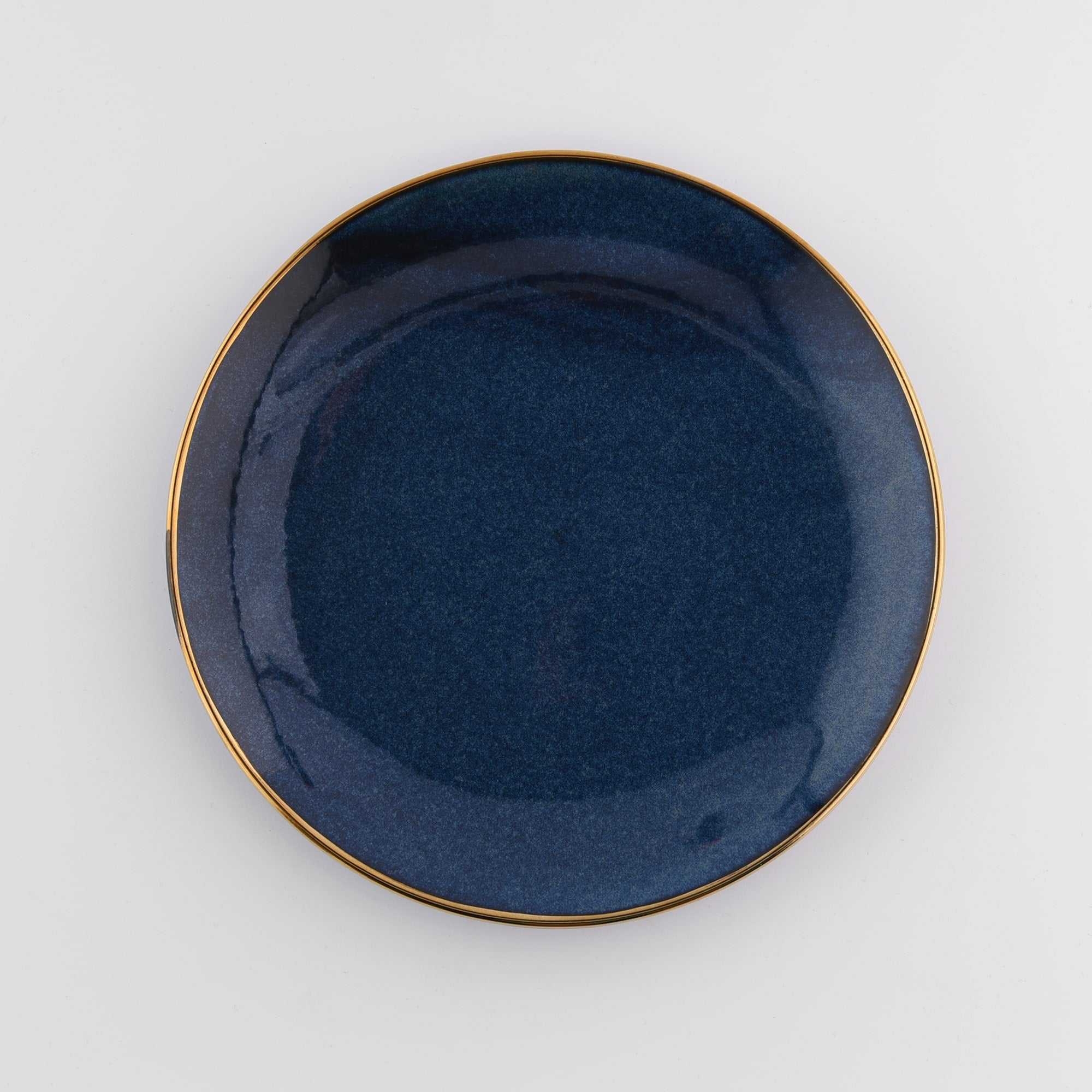 8-Inch Navy Stoneware Plate with Gold Rim - Set of Four