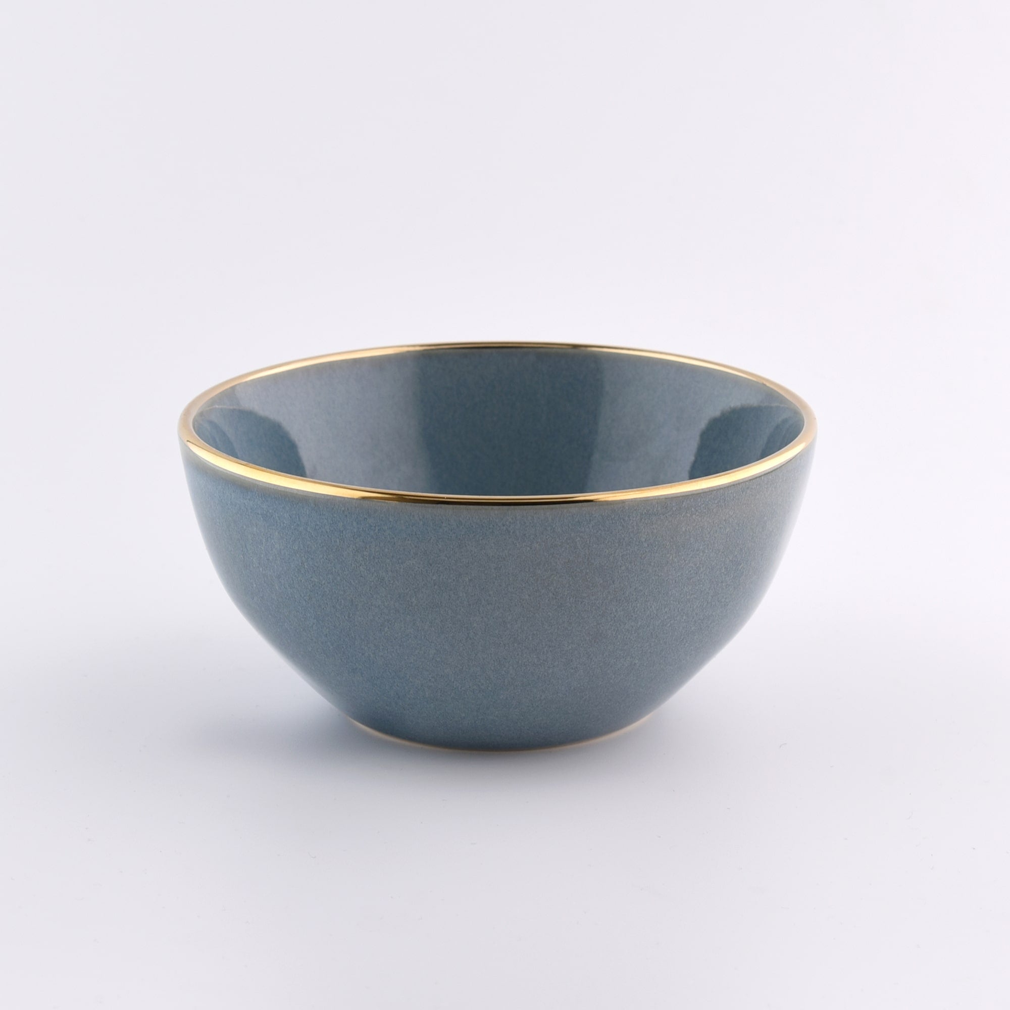 16-OZ Green Stoneware Bowl with Gold Rim - Set of Four