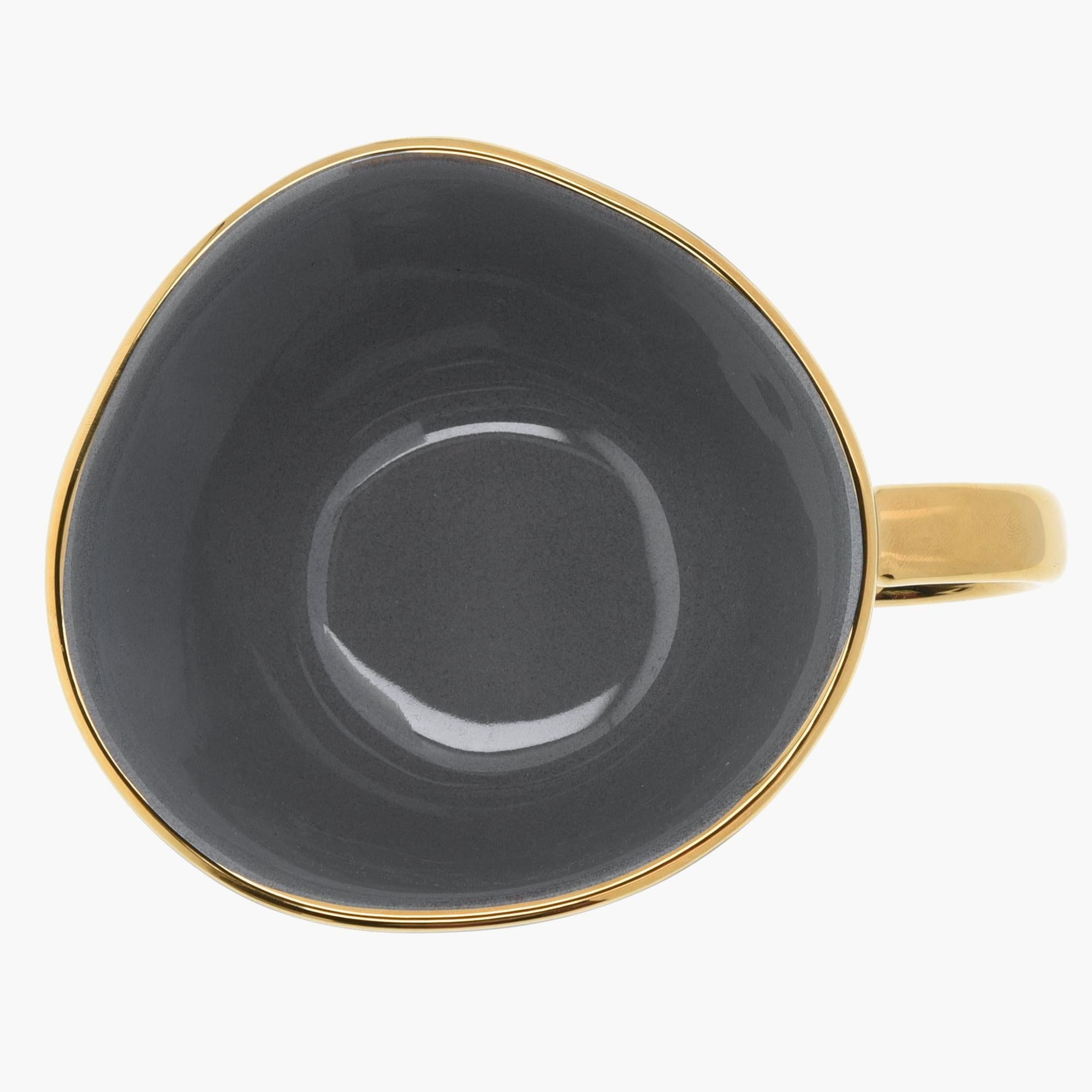 10-OZ Gray Stoneware Mug with Gold Rim - Set of Four