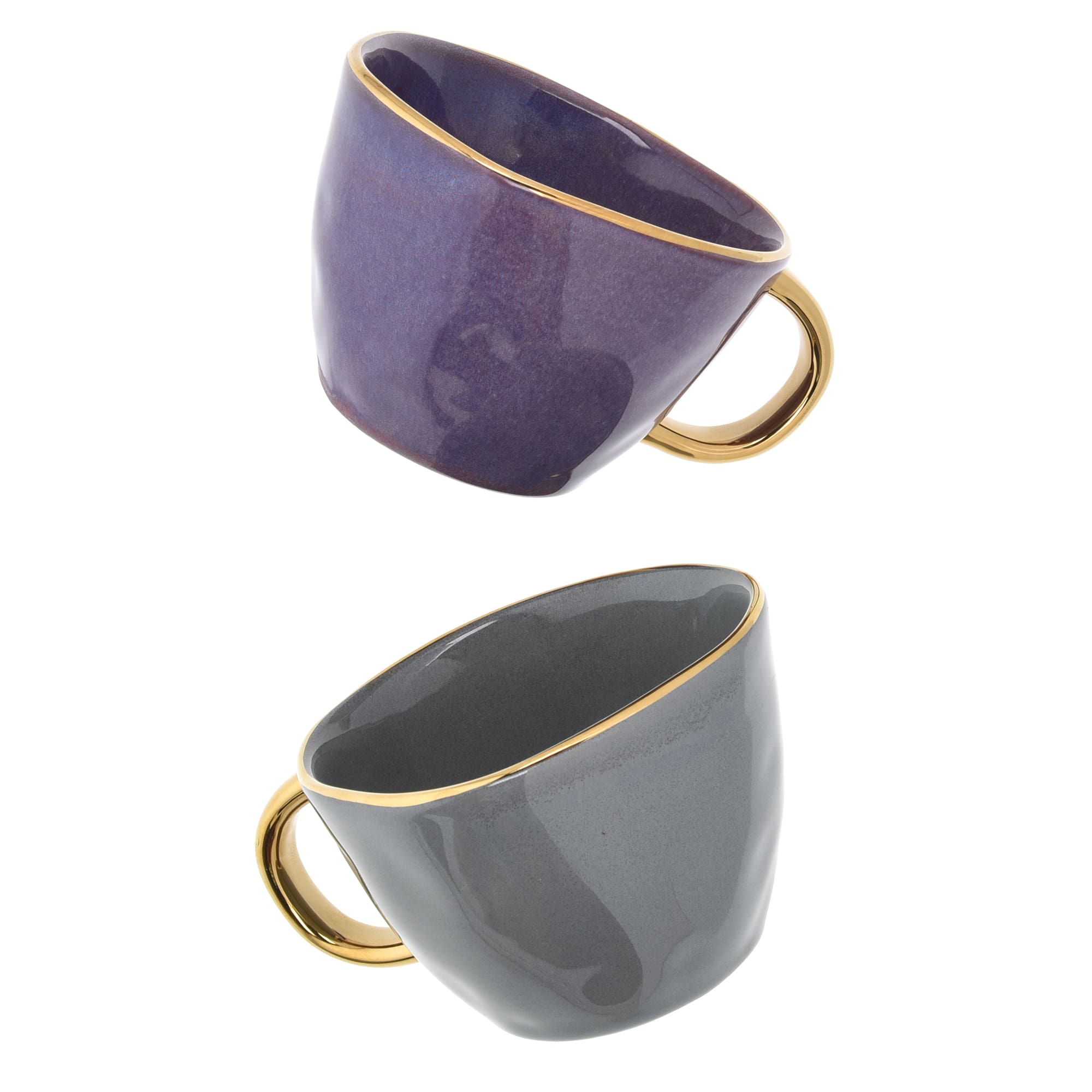 10-OZ Gray Stoneware Mug with Gold Rim - Set of Four