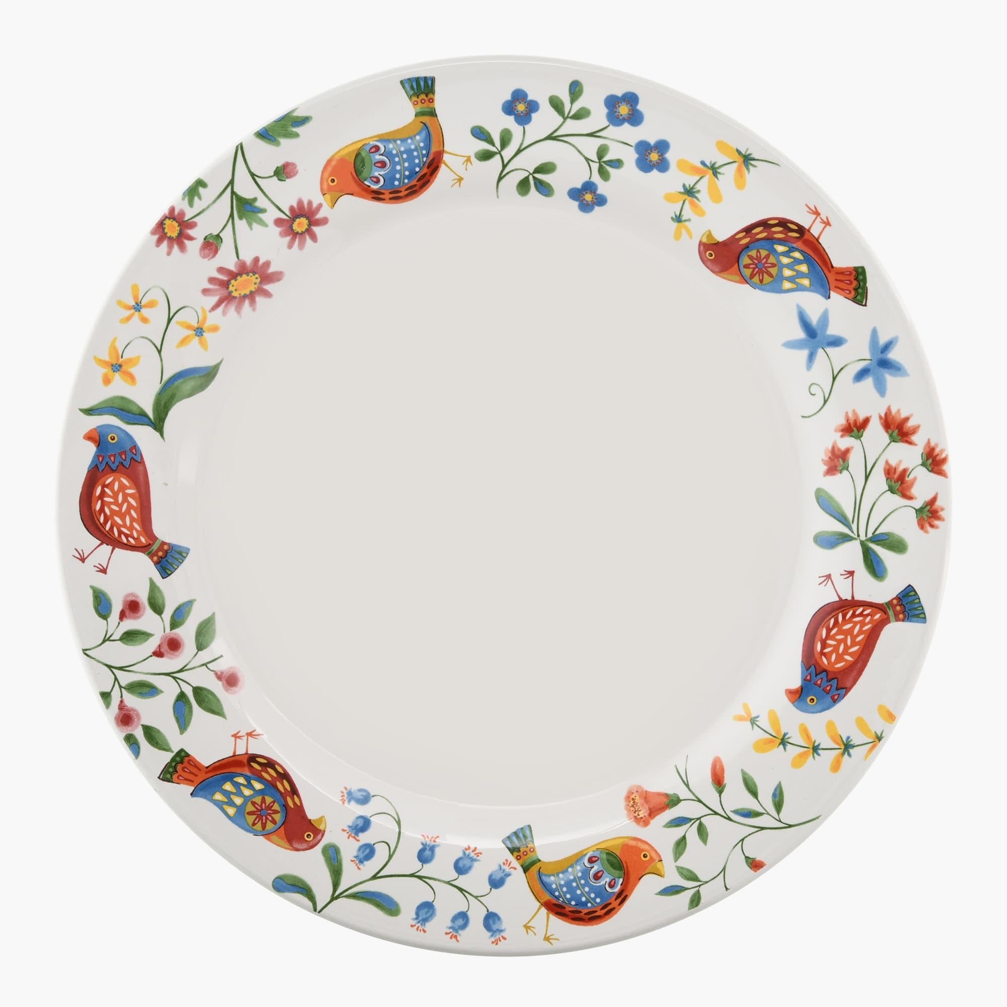 11-Inch Folk Art Inspired Ceramic Dinner Plate - Set of Four