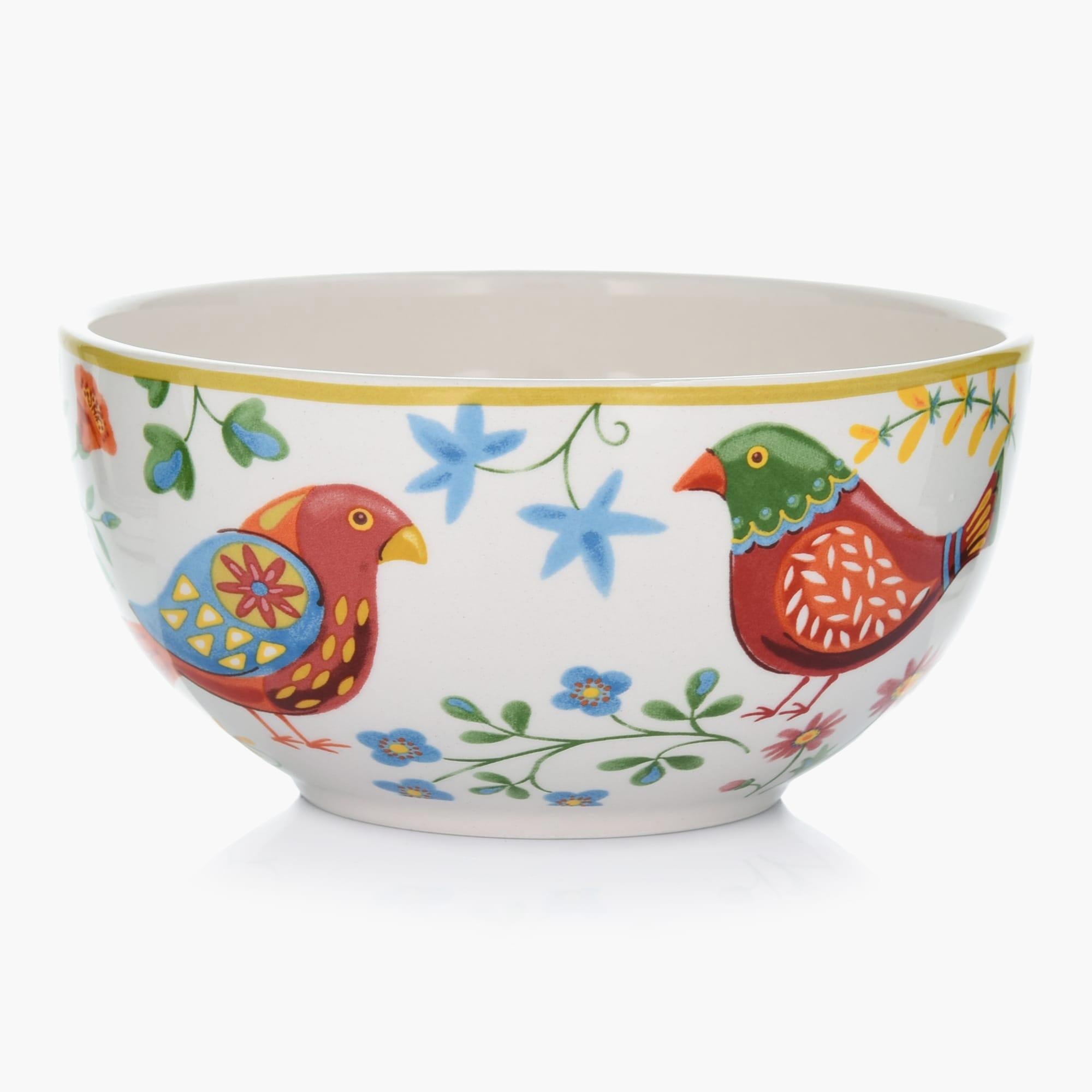 16-OZ Folk Art Inspired Ceramic Bowl - Set of Four