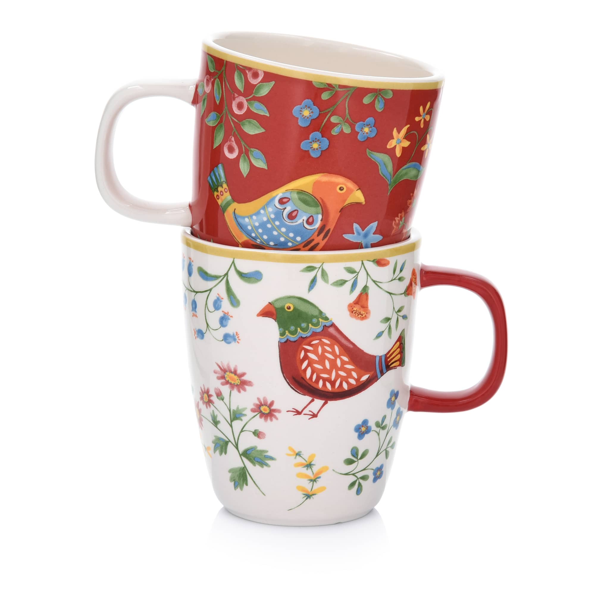 13.5-OZ Folk Art Inspired Red Ceramic Mug