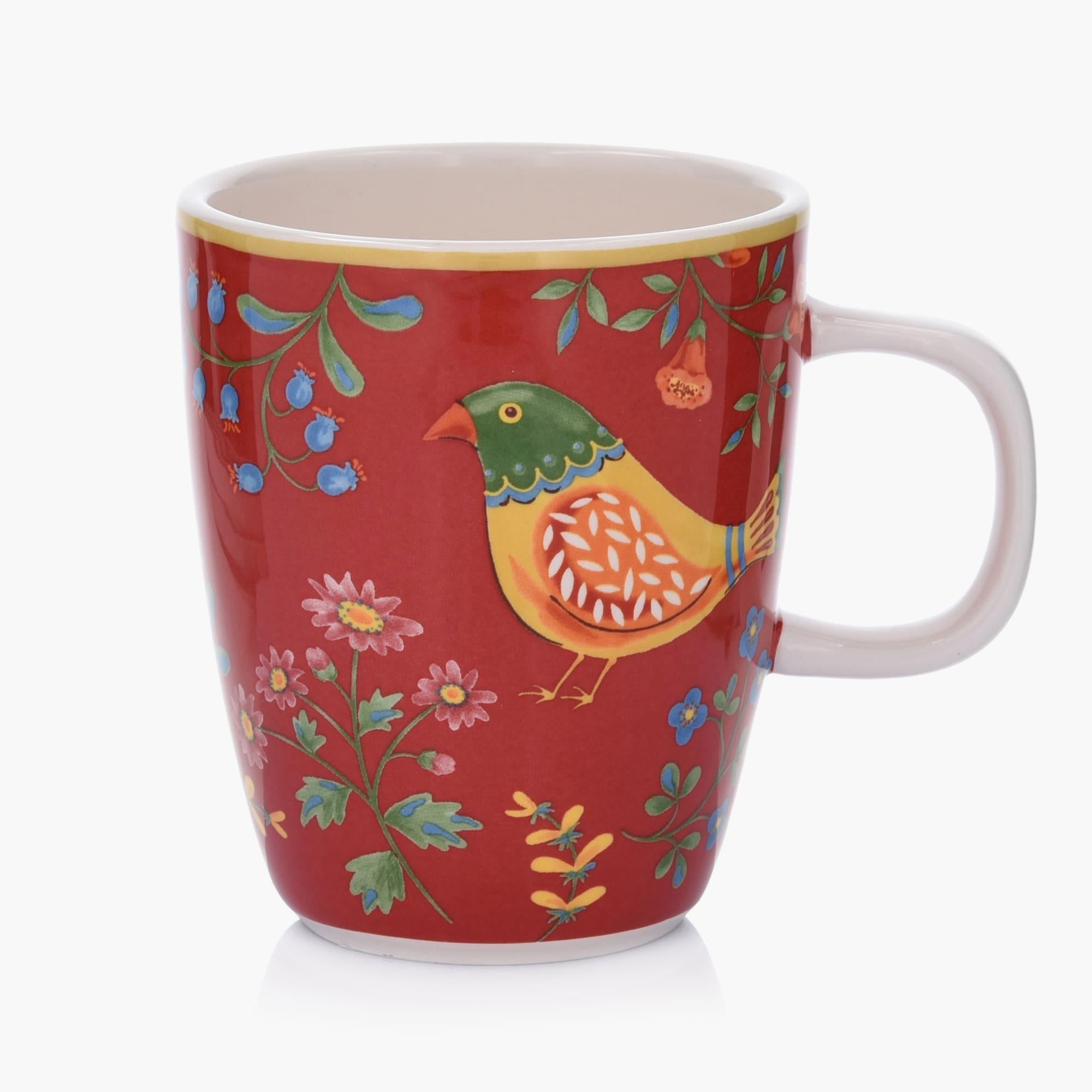 13.5-OZ Folk Art Inspired Red Ceramic Mug